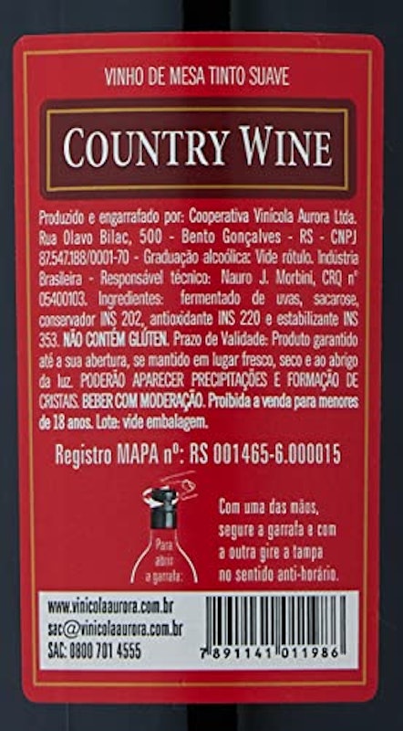 Vinho de Mesa Tinto Suave Country Wine 3
