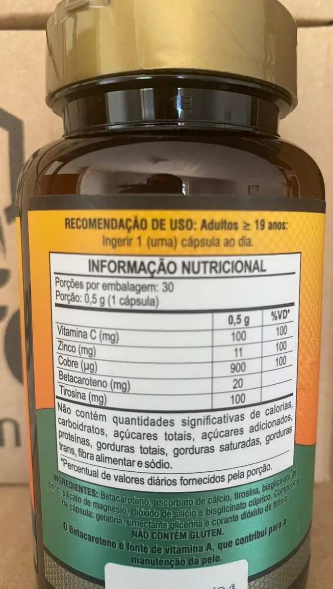 Betacaroteno com Tirosina, Vitamina C, Cobre e Zinco 2