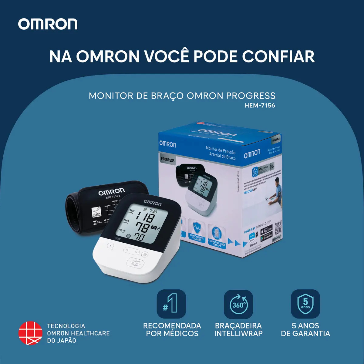 Monitor de Pressão Arterial de Braço com Bluetooth Omron HEM-7156T 3