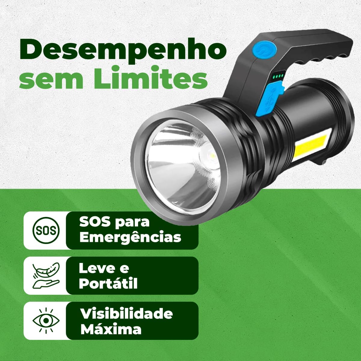 Lanterna LED Holofote Longo Alcance Recarregavel 5