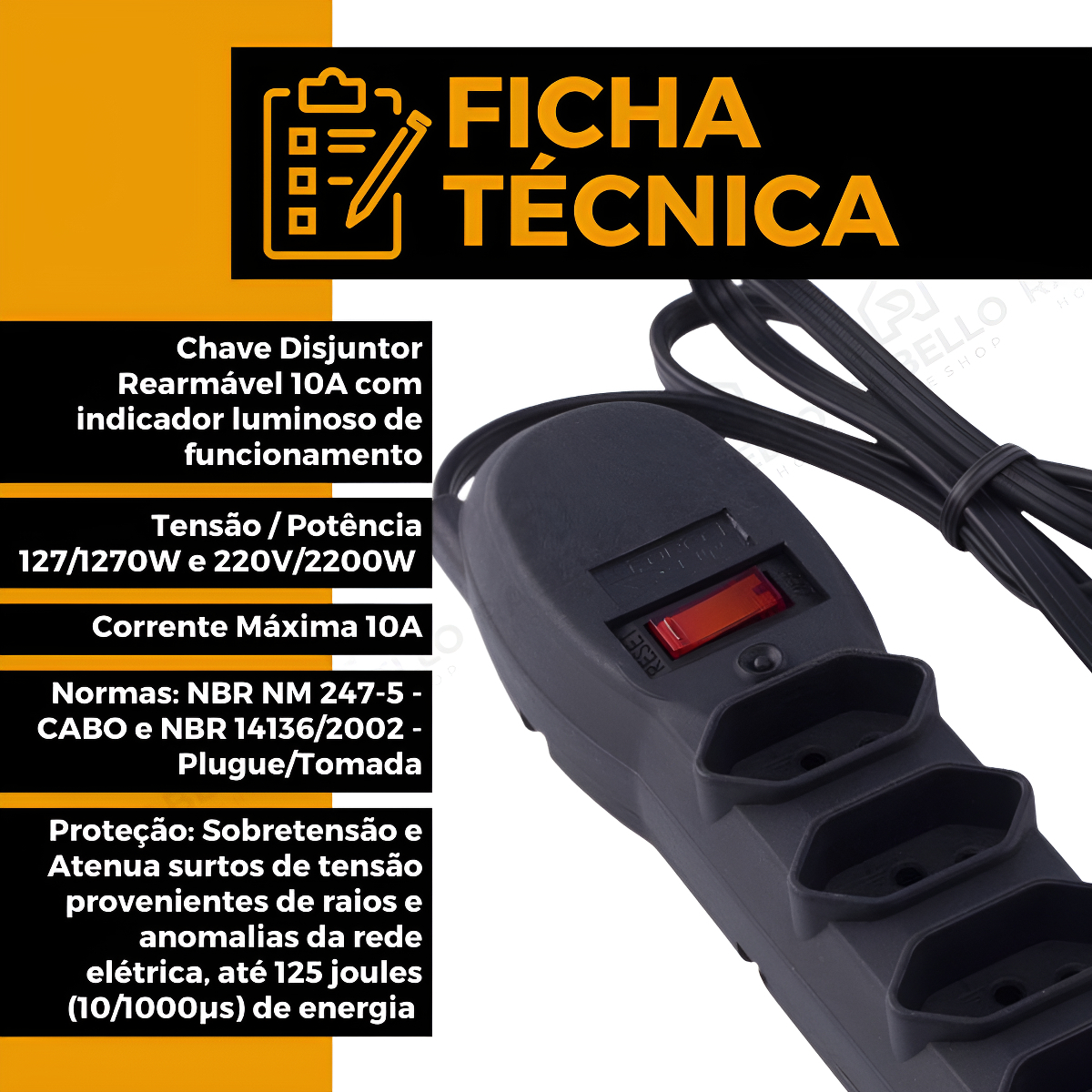 Filtro de Linha 6 Tomadas Force Line 3