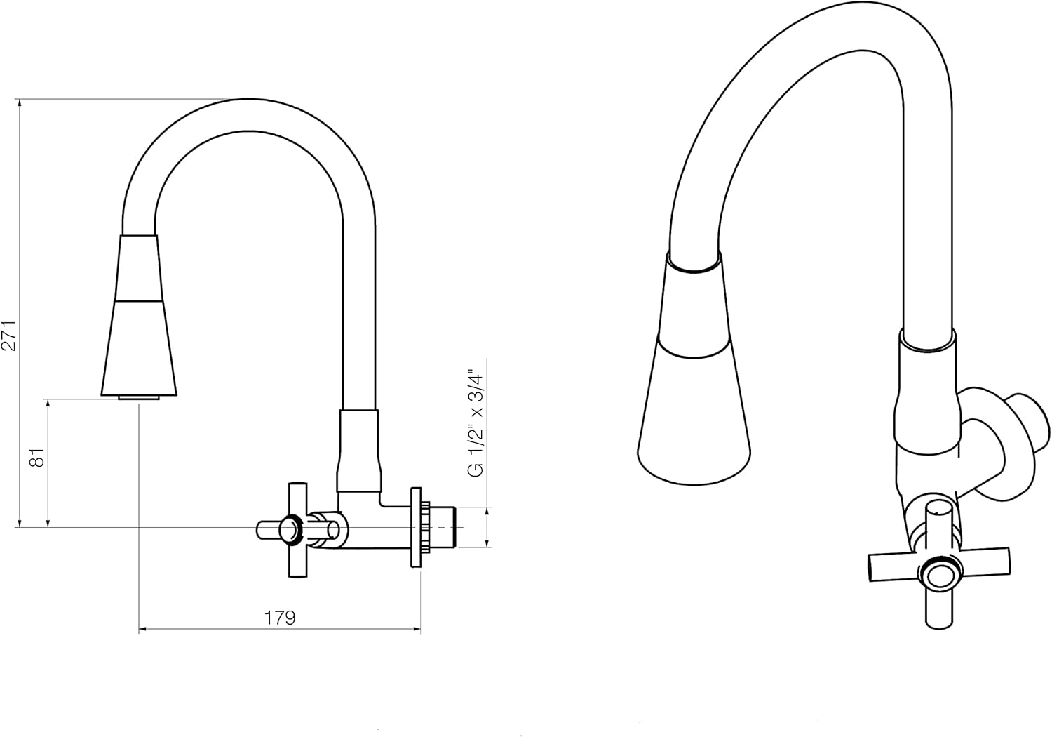 Torneira Gourmet C51 Cozinha Flexível Cone 2 Jatos Preto Parede 4