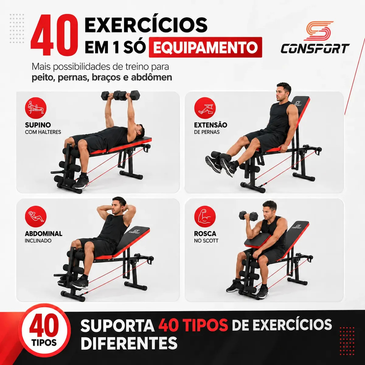 Banco de Exercícios Regulável 40x1 Consport 2