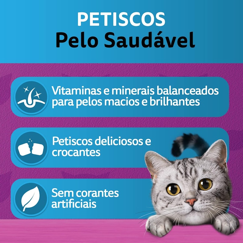 Petiscos para Gatos Adultos Whiskas Pelo Saudável 3