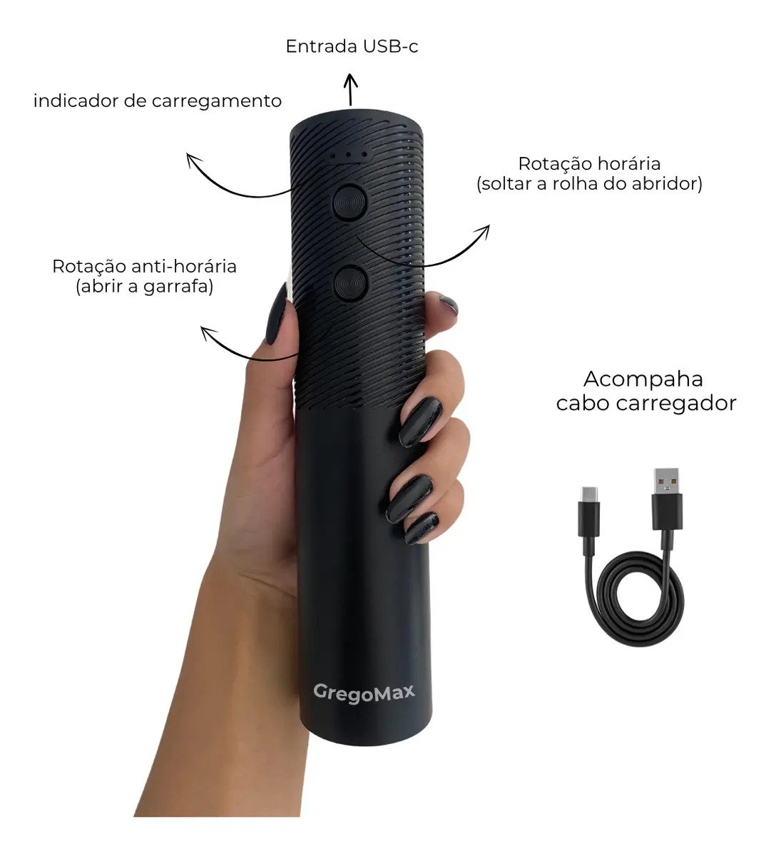 Abridor de Vinho Elétrico Recarregável USB 3