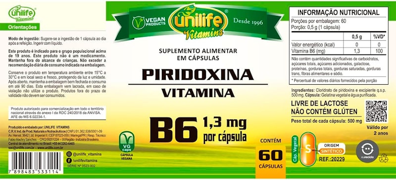 Vitamina B6 - Piridoxina em Cápsulas 500 mg 3
