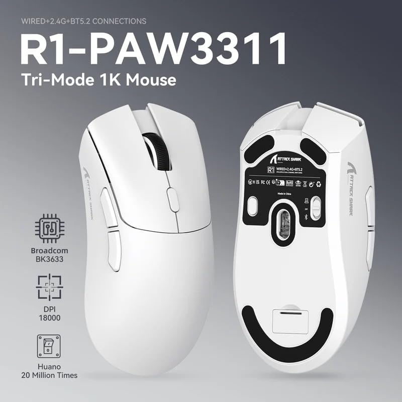 Mouse Gamer sem Fio Attack Shark R1 4