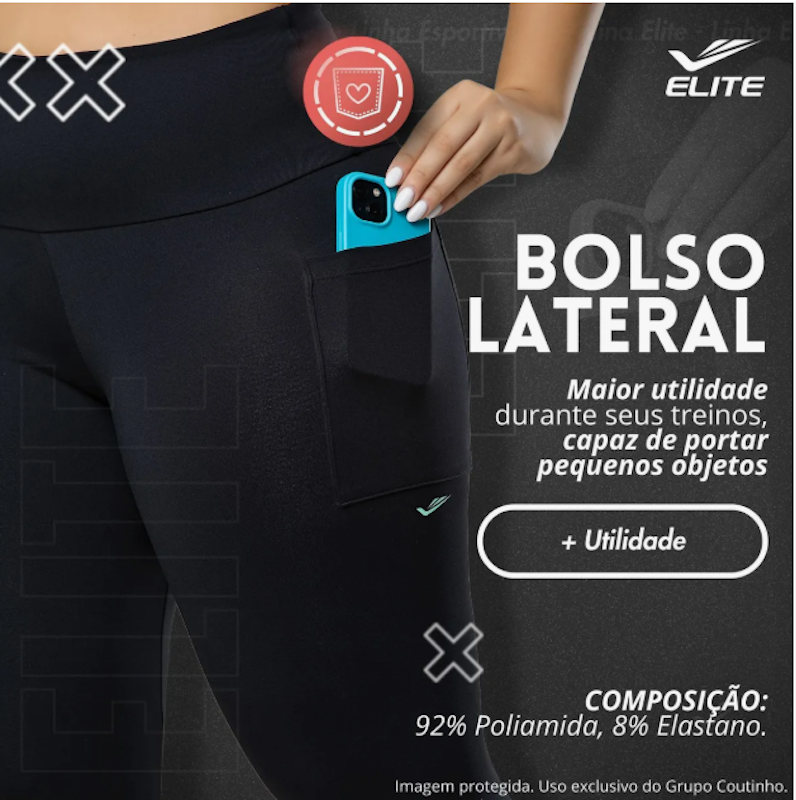 Calça Legging Fitness Cós Alto Uv 50 Elite 3