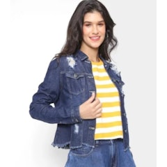 Jaqueta Jeans Barra Desfiada Feminina