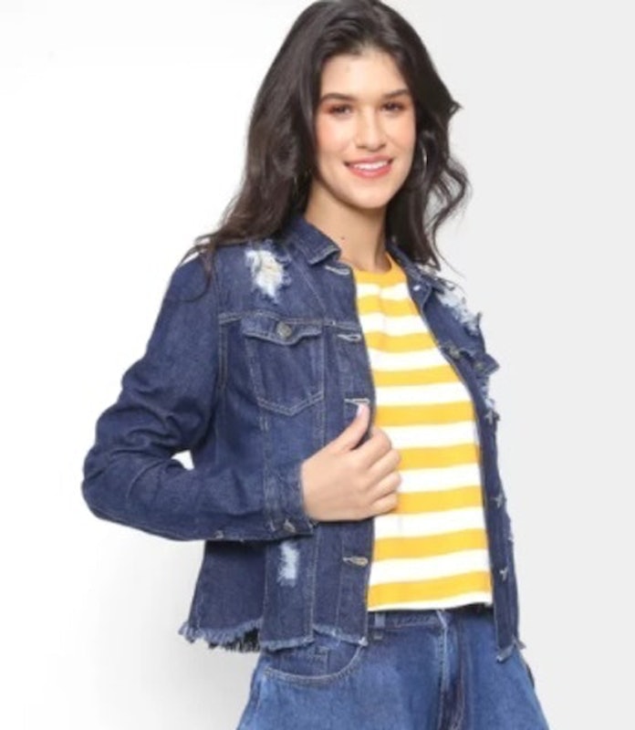 Jaqueta Jeans Barra Desfiada Feminina 1