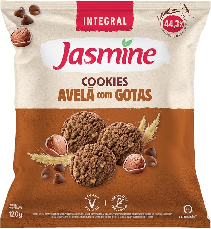 Biscoito Cookie Vegano Integral Avelã com Gotas de Chocolate Jasmine 1