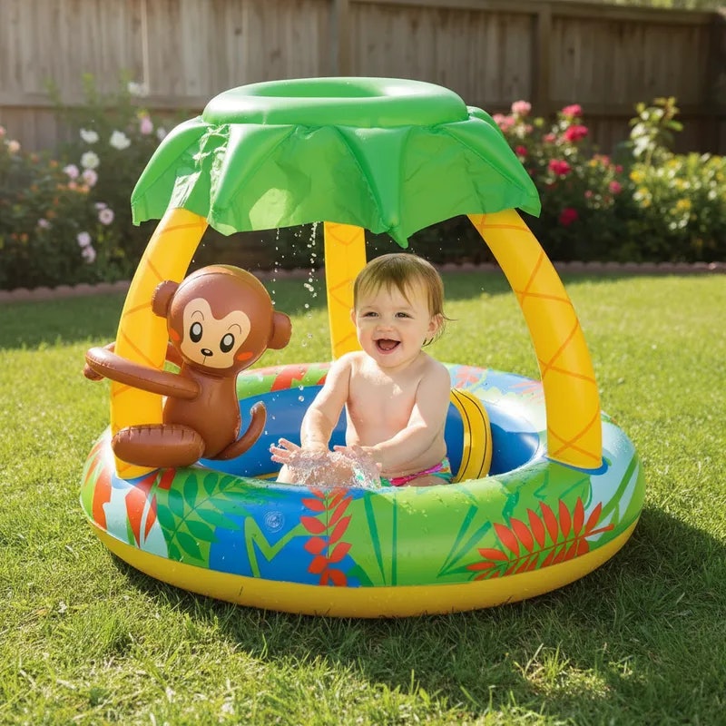 Piscina Infantil Redonda Inflável c/ Cobertura 53 L Macaquinho 2