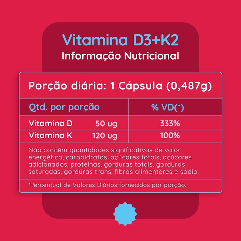 Vitamina D3 + Vitamina K2 com 2000 UI por Cápsula Vhita 4
