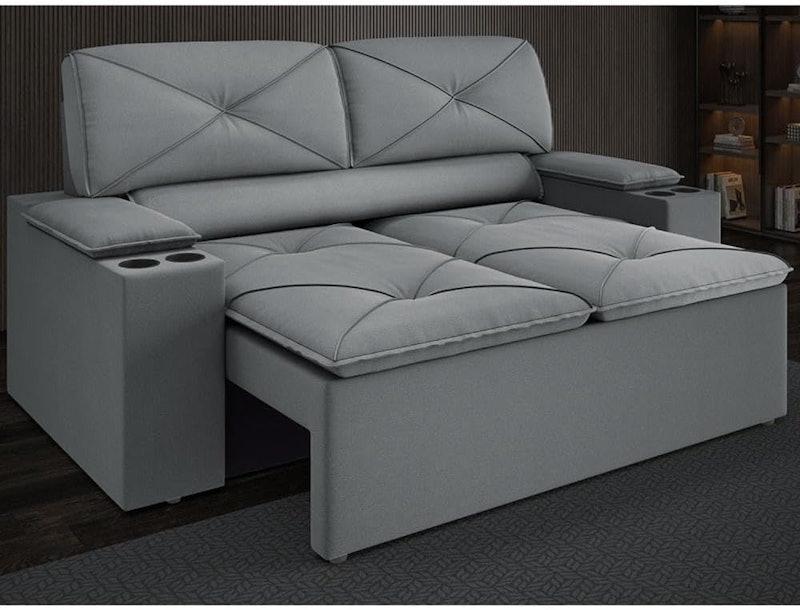Sofá com Porta Copos Retrátil e Reclinável Pop 154cm Velosuede 1