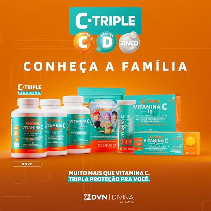 C-Triple + Arginina - Vit C 500mg + Zinco 5mg + Vit D 200UI + Arginina 500mg  4