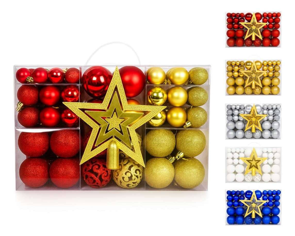 Kit 100 Bolas de Natal Lisas, Foscas e Glitter + Ponteira 5