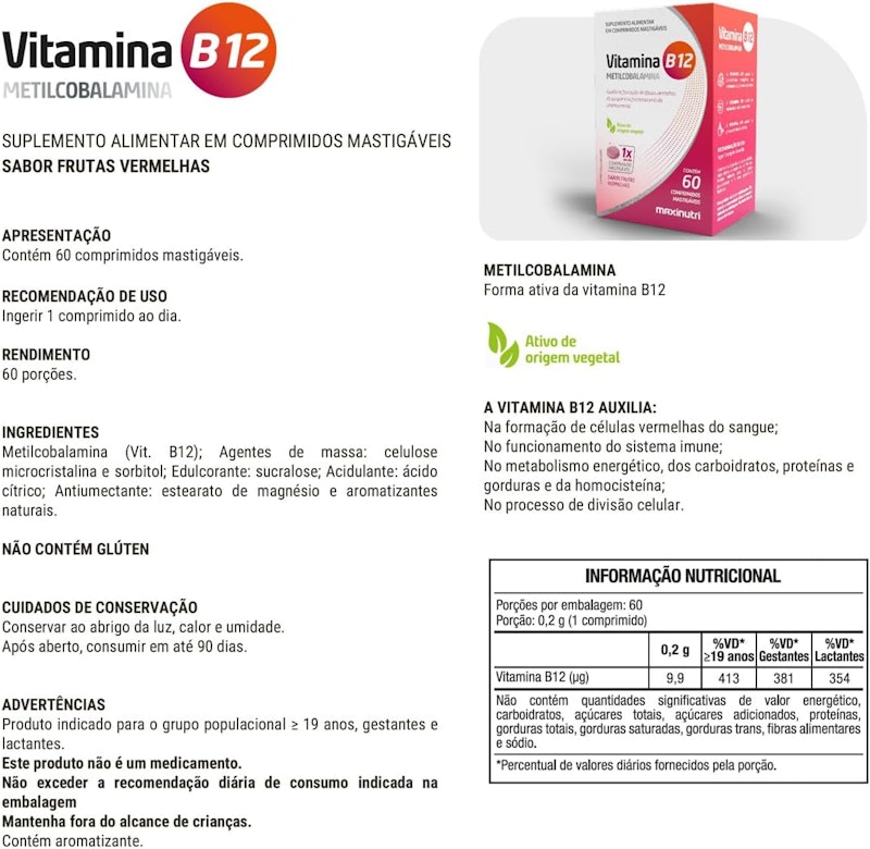 Vitamina B12 Comprimido Mastigável Maxinutri 2