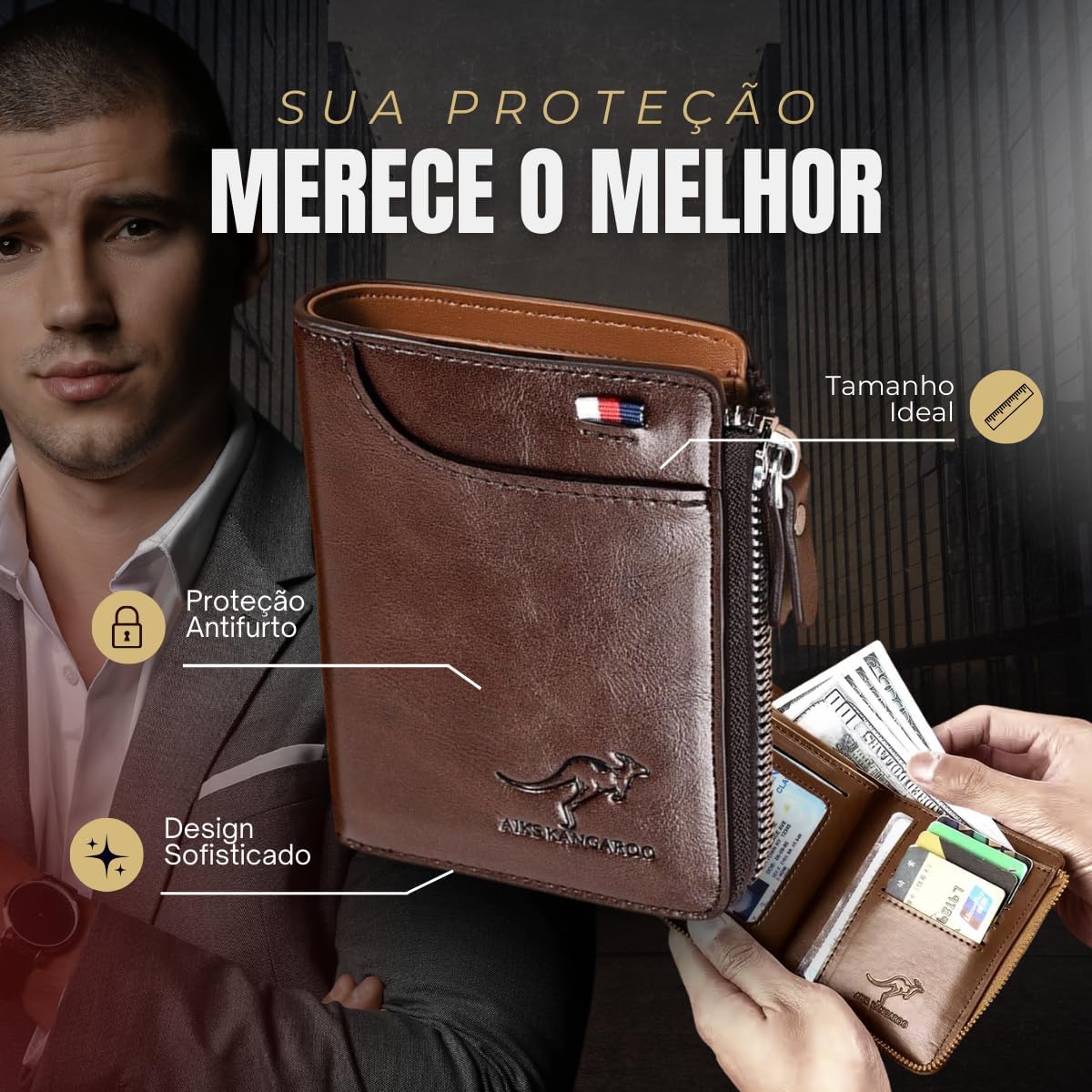 Carteira Masculina de Couro Antifurto Blindagem RFID Blocked 2