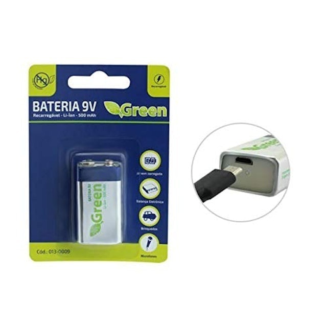 Bateria 9V Recarregável USB Green Foto 1