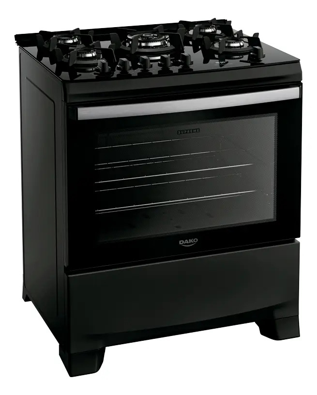 Fogão 5 Bocas Preto com Mesa de Vidro e Tripla Chama Dako Supreme Glass 2