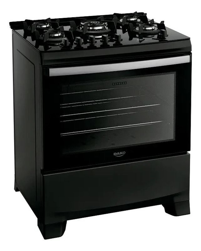 Fogão 5 Bocas Preto com Mesa de Vidro e Tripla Chama Dako Supreme Glass 2