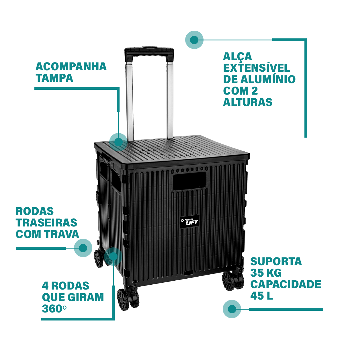 Carrinho Multiuso Dobrável com Tampa Lifit 2