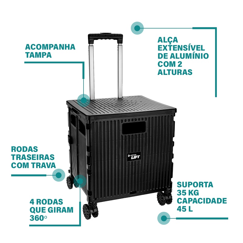 Carrinho Multiuso Dobrável com Tampa Lifit 2