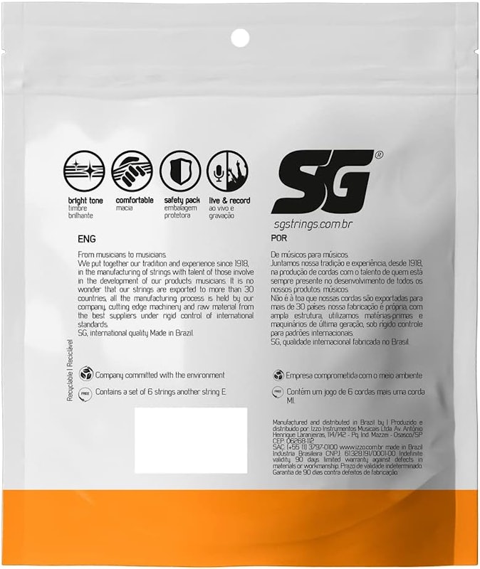 Encordoamento 010 SG Aço Bronze 85 15 para Violão 2