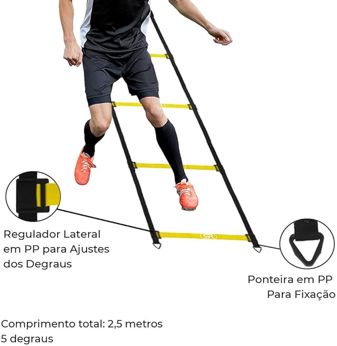 Escada de Agilidade + 10 Pratos + 10 Cones para Circuito 3