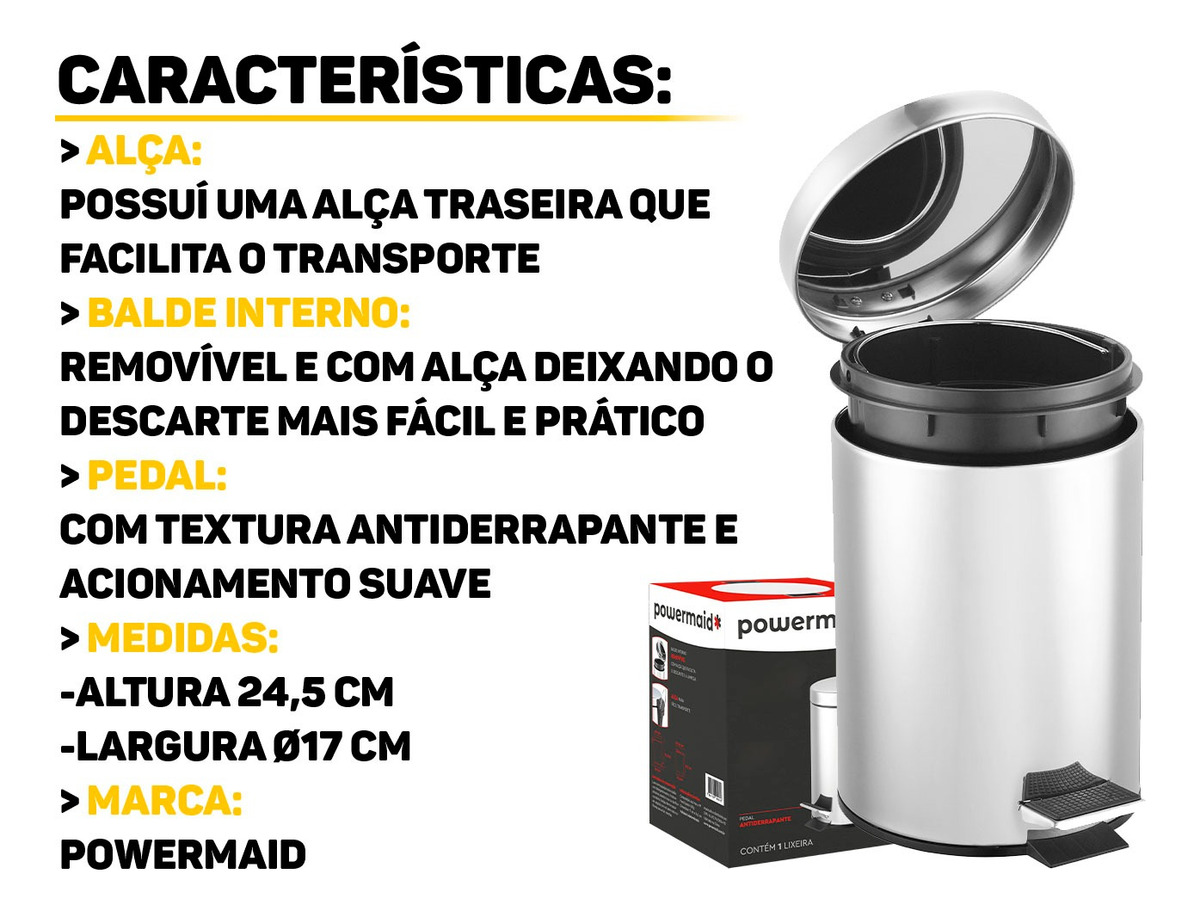 Lixeira Inox 3 L Powermaid 4
