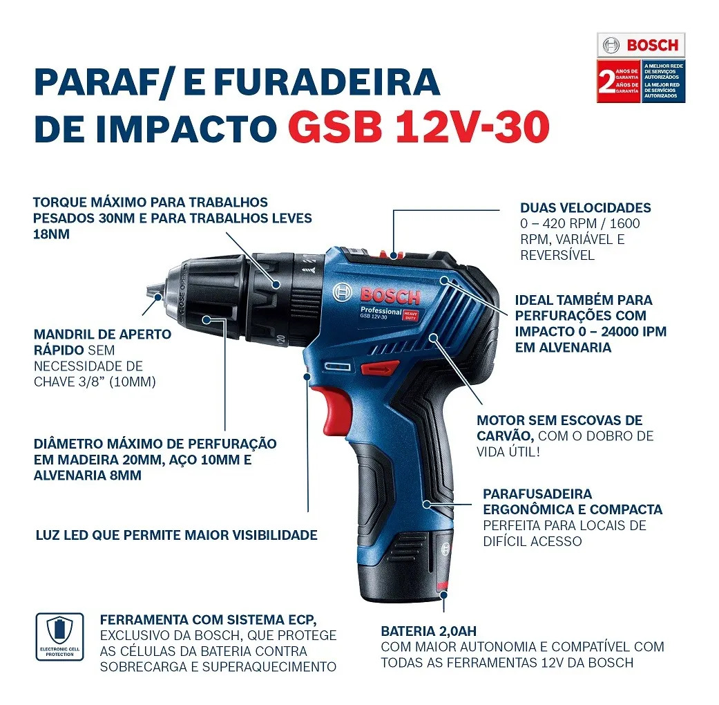 Parafusadeira Furadeira Bosch GSB 12V-30 5