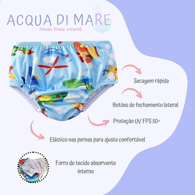 Sunga com Fralda de Piscina Reutilizável Bebê Menino 6 a 24 Meses 5