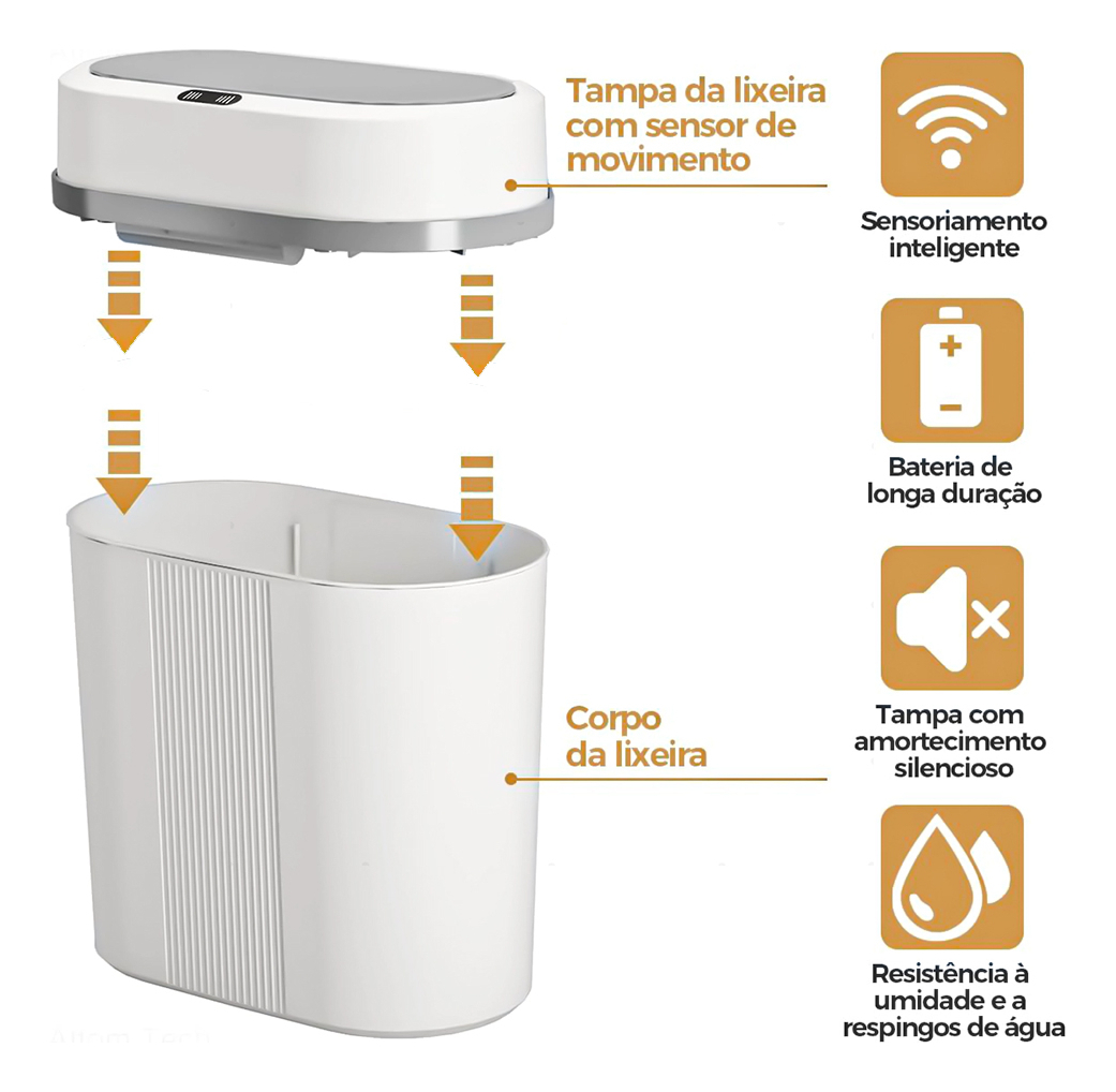 Lixeira 12 L Grande Automática com Sensor 4