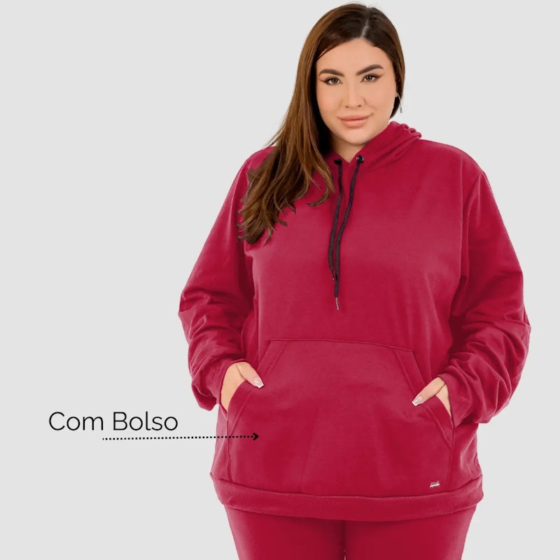 Blusa Canguru Moletom Feminino com Capuz e Bolso Plus Size 3