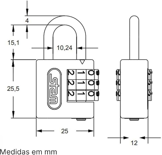 Cadeado Zamac com Segredo Preto Fosco 25 mm Encartelado 3