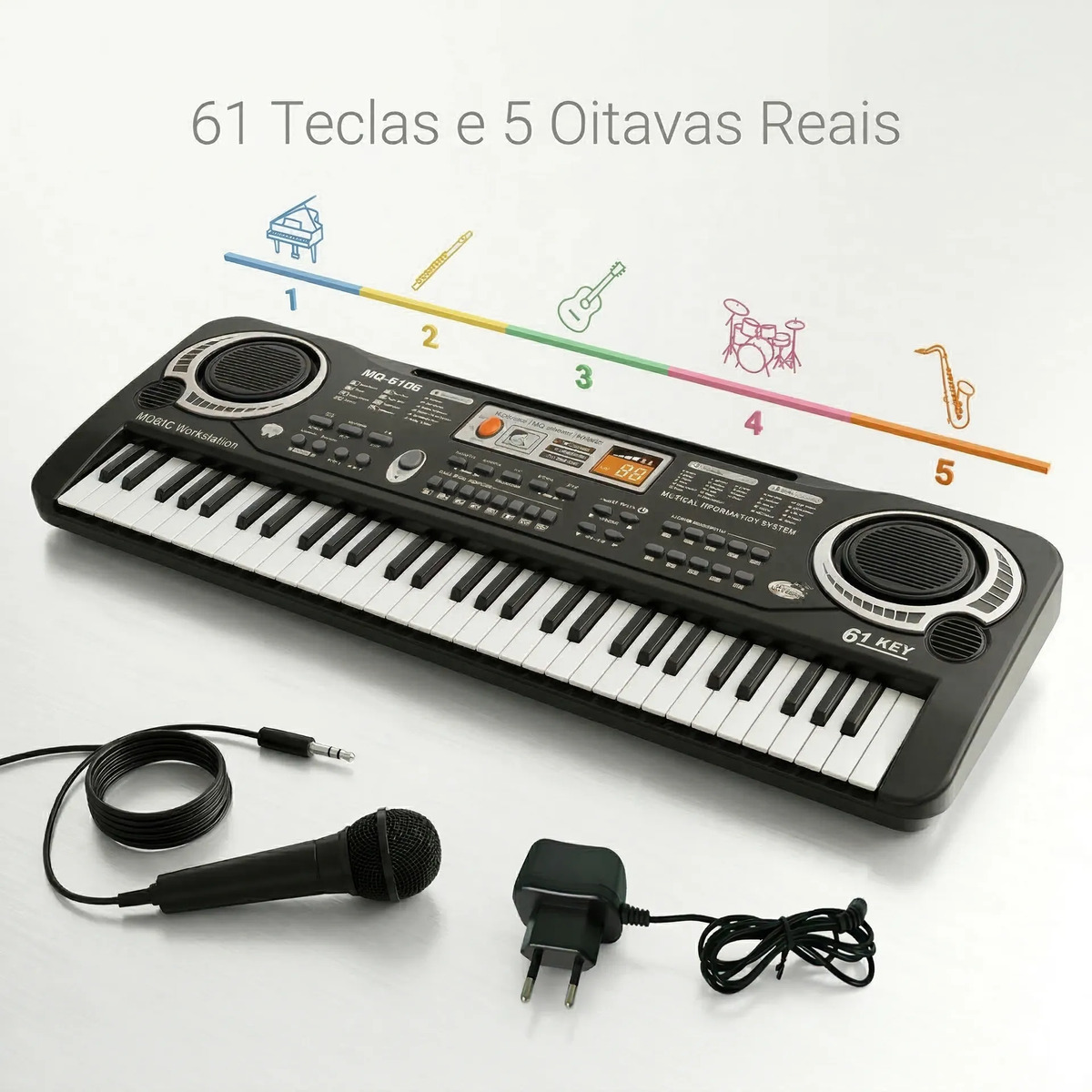 Brinquedo Teclado Eletrônico 61 teclas Waver 4