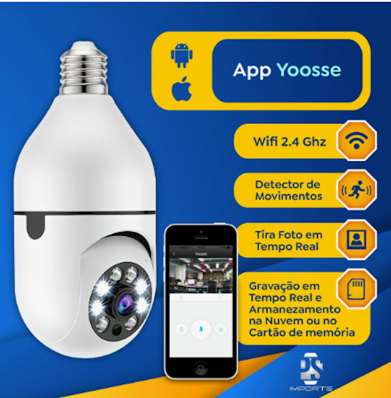 Câmera de Segurança Wi-Fi 360° Hw Lâmpada 5