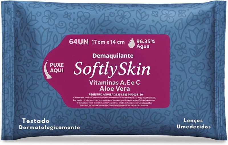 Demaquilante 64 Un Lenço Umedecido Softly Skin c/Vitamina 1
