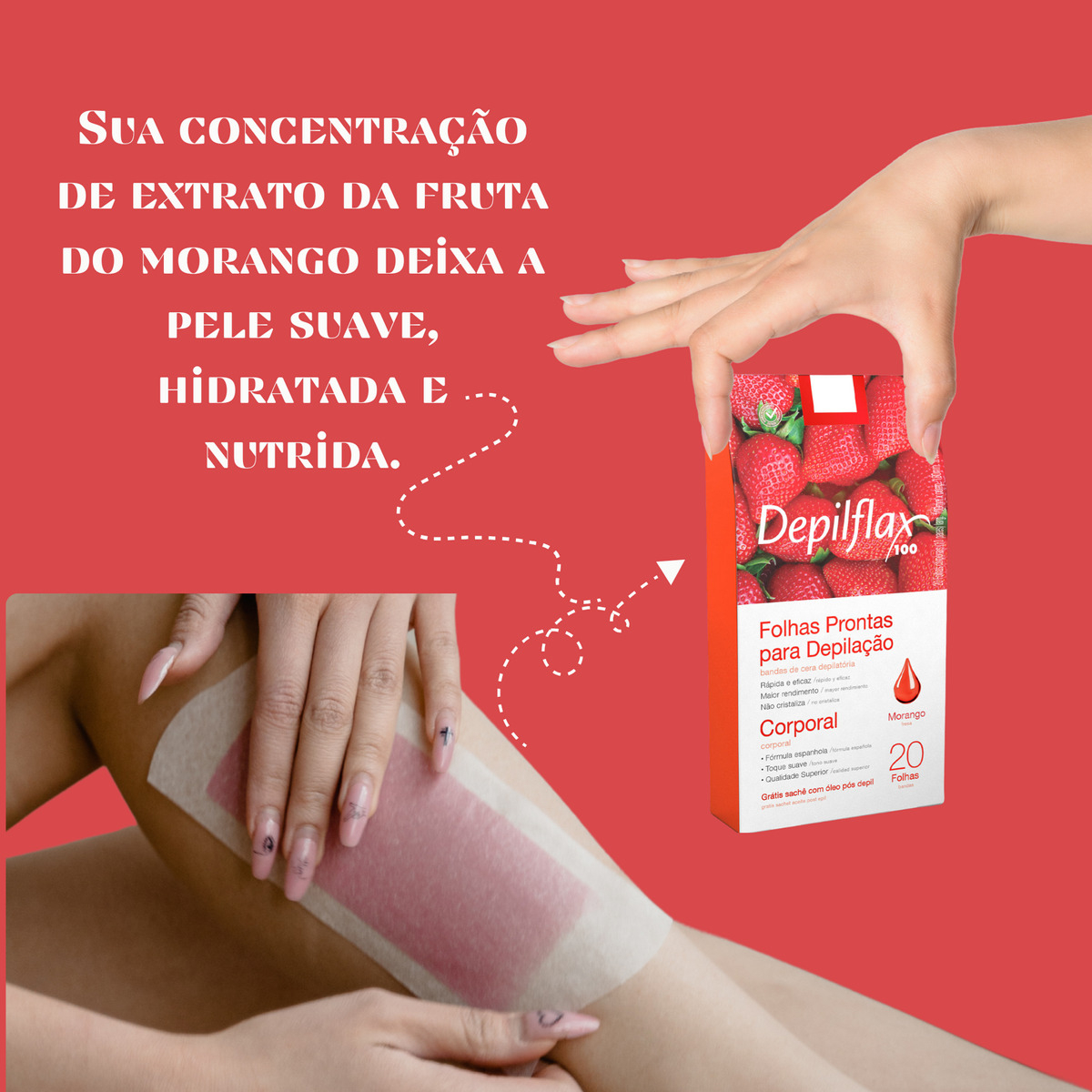 Folhas Prontas Corporais Depilflax Morango C/ 20 und 2