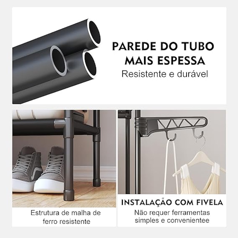 Arara com Sapateira, Cabideiro e Prateleiras Python Fly 4