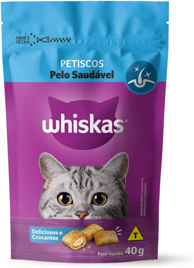 Petiscos para Gatos Adultos Whiskas Pelo Saudável 1