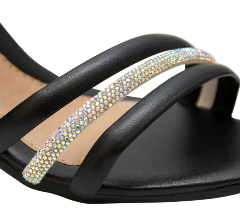 Sandália Feminina Salto Bloco Grosso Tiras Strass Moda Casual 5