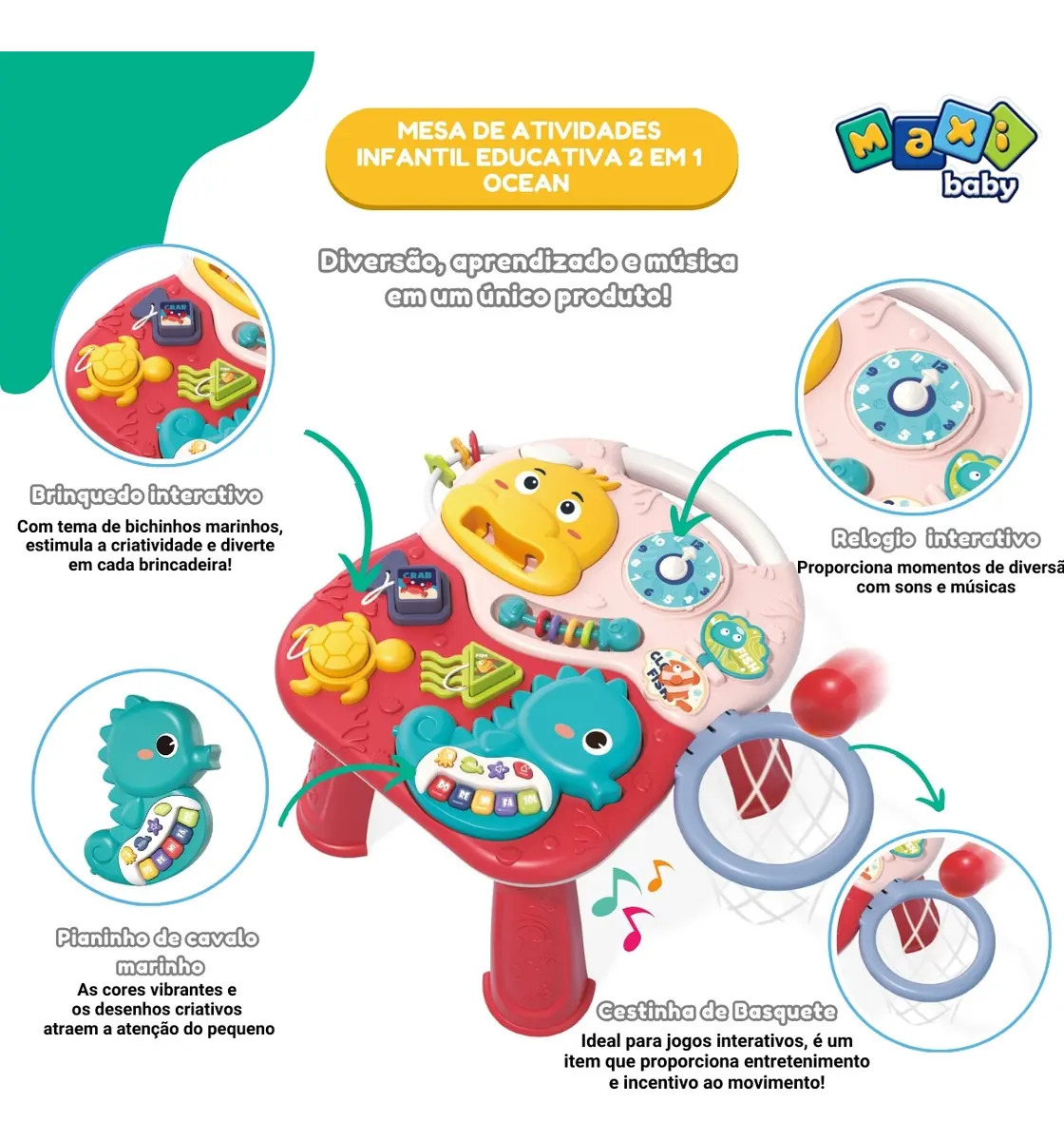 Maxi Baby Mesa de Atividades Infantil Educativa 2 em 1 Ocean 2