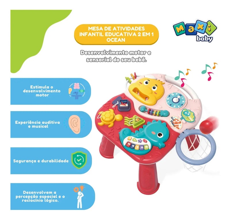 Maxi Baby Mesa de Atividades Infantil Educativa 2 em 1 Ocean 4