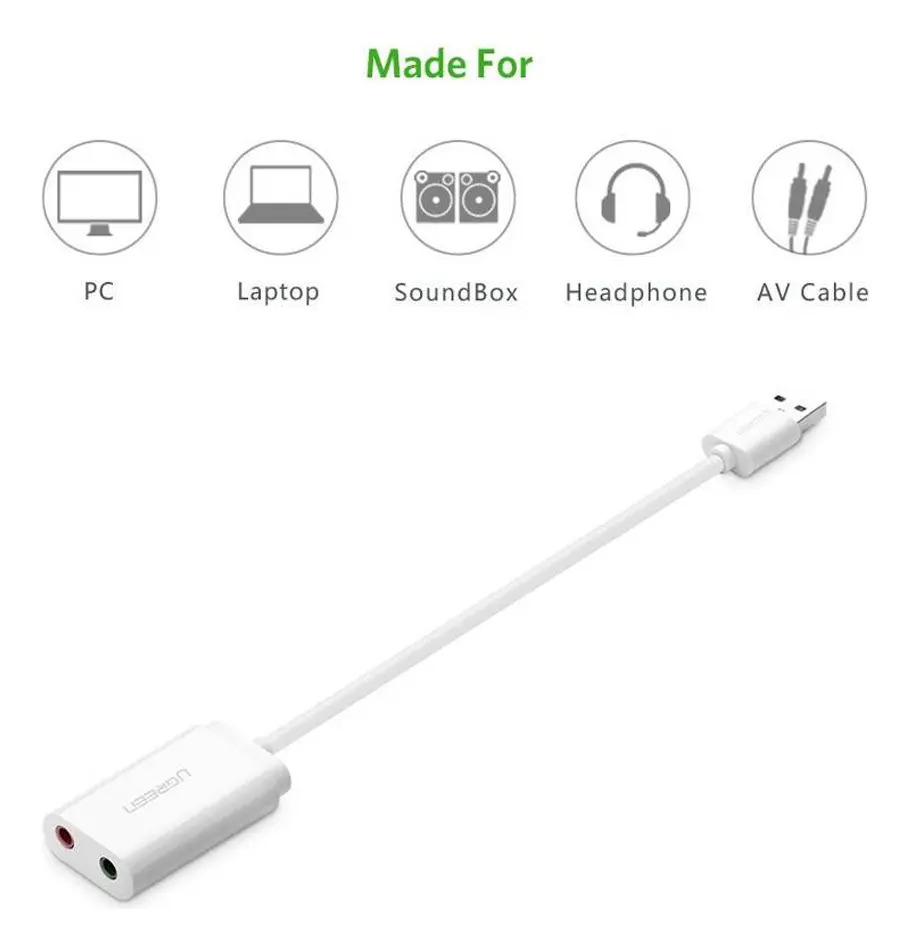 Adaptador de Áudio Externo Ugreen 2 em 1 USB 2.0 2