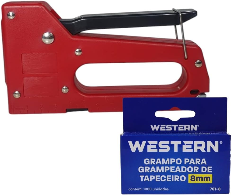 Grampeador para Tapeceiro Vermelho + 1000 Grampos 8 mm  1