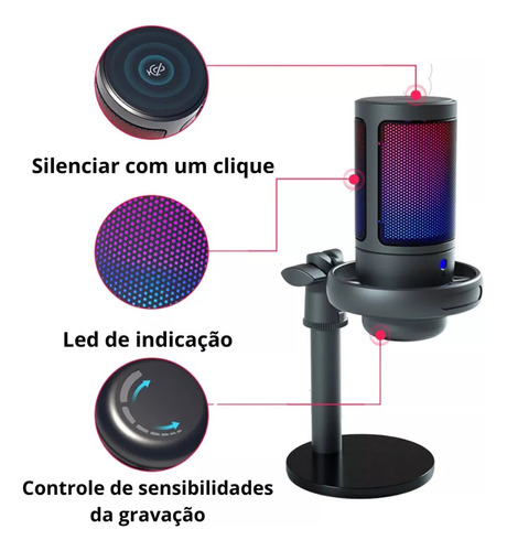 Microfone RGB com USB Type-C 5