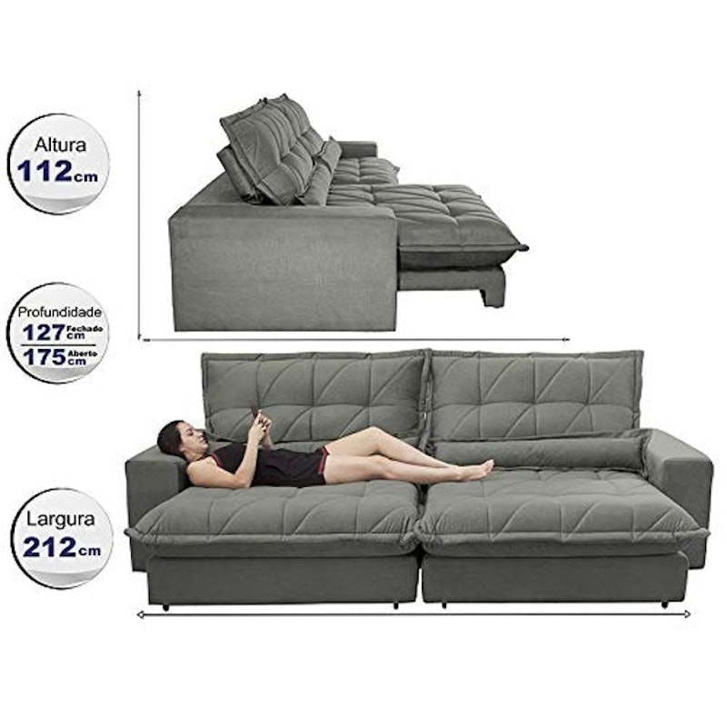 Sofa Retrátil e Reclinável 2,12 m com Molas Ensacadas 3