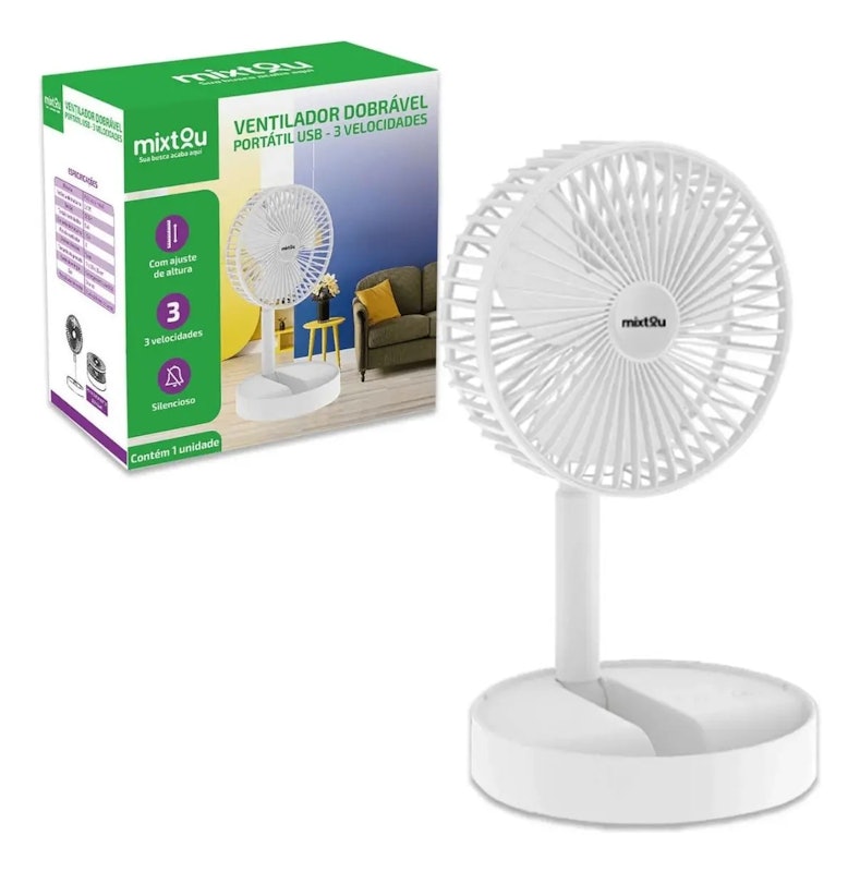 Ventilador Portátil Dobrável Silencioso Retrátil sem Fio USB 1
