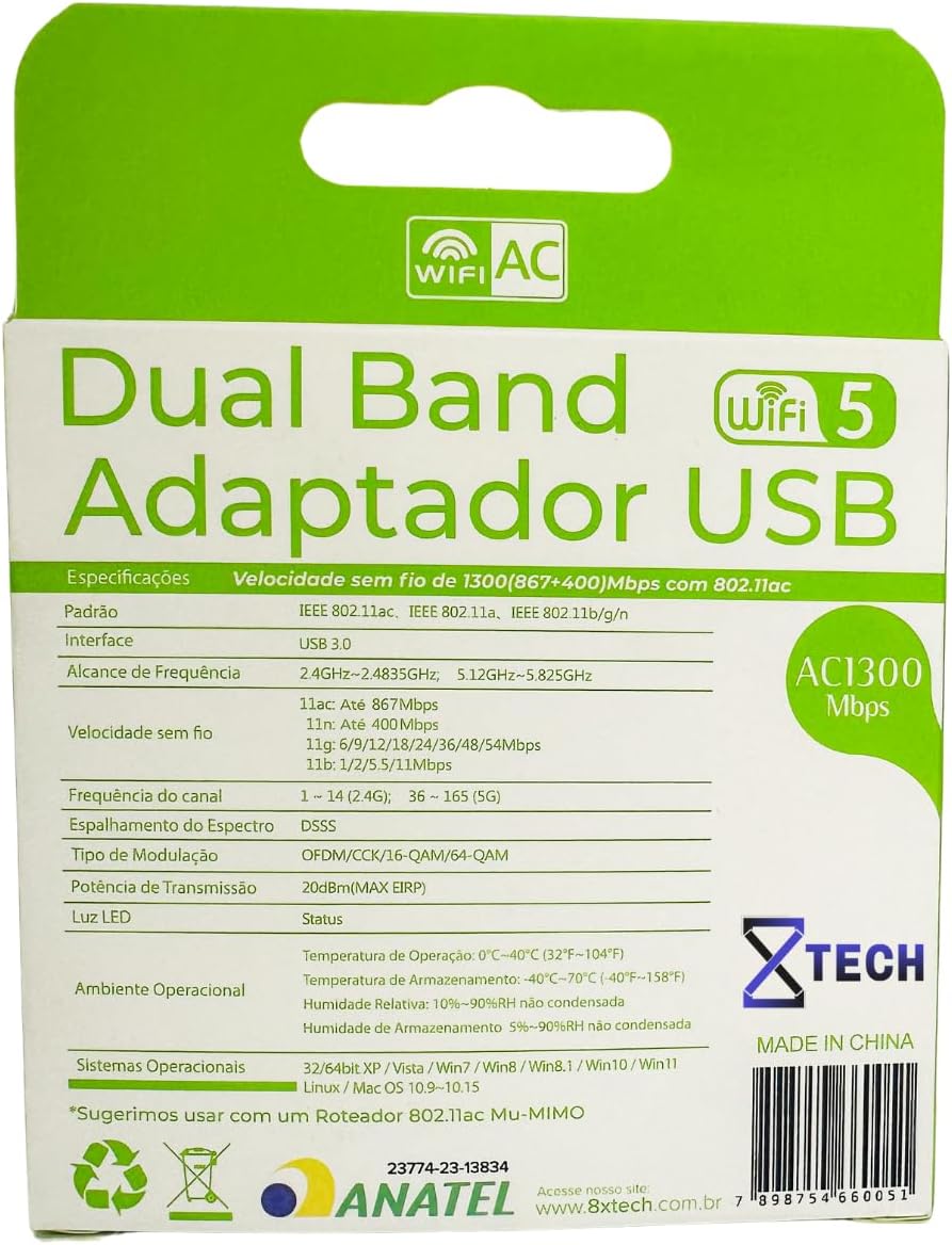 Adaptador Wi-Fi USB Dual Band AC1300 2